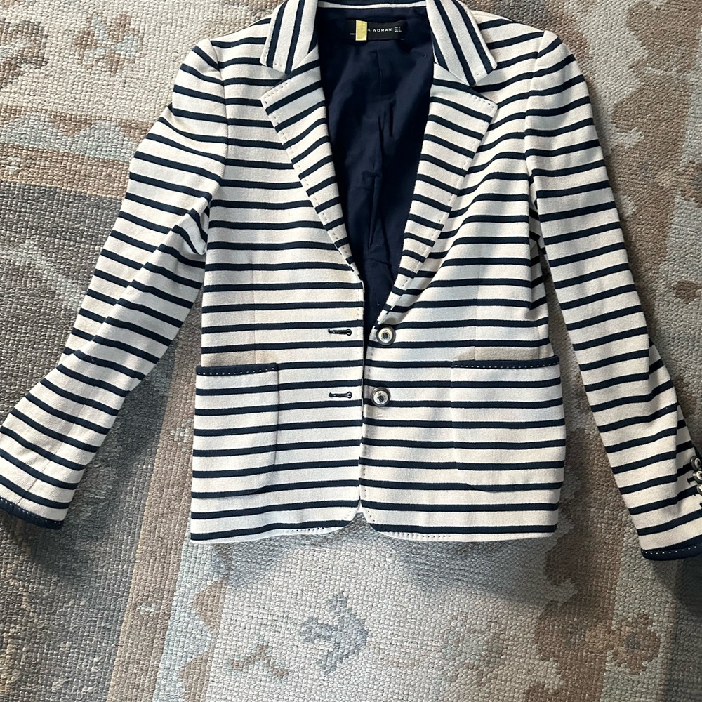 Zara White and Blue Blazer Tailored Suit Jacket